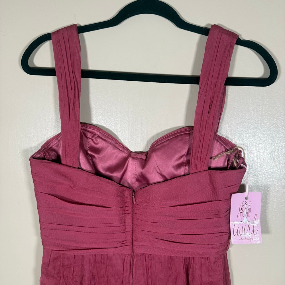NWT AMSALE ~ Rhubarb Chiffon Crinkle Silk Sweetheart Formal Dress 8 $270 - Picture 4 of 9